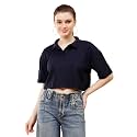 Women's Crop Oversize Fit Short Sleeve Polo Collar T-Shirt