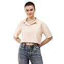 Women's Crop Oversize Fit Short Sleeve Polo Collar T-Shirt