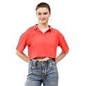 Women's Crop Oversize Fit Short Sleeve Polo Collar T-Shirt