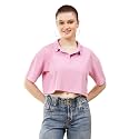Women's Crop Oversize Fit Short Sleeve Polo Collar T-Shirt