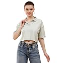 Women's Crop Oversize Fit Short Sleeve Polo Collar T-Shirt