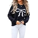 Women39s Cute Bow Print Sweater Crewneck Loose