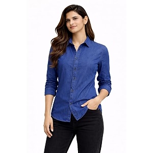 Womens Denim Shirt Long Sleeve Button