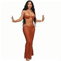 Women's Dress Set, Sexy Knitted Mesh See-Through Lingerie Set, Slim-Fit Party Club Maxi Skirt