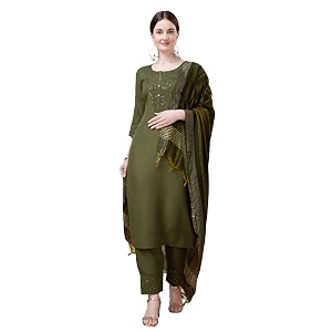 Womens Elegant Cotton Blend Kurta Pant Dupatta