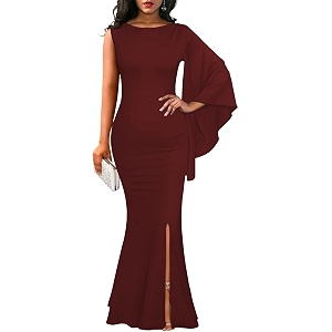 Womens Elegant One Bell Sleeve Side Split