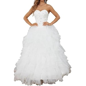 Likedpage Womens Elegant Strapless Wedding Dress Lace