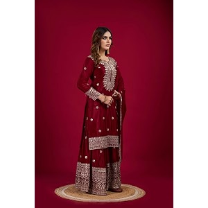 Womens Embroiderd Chinnon Fabric Sharara Top and