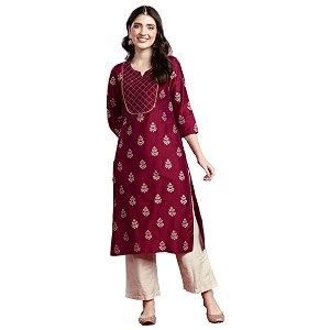 Womens Embroidered Kurti Ethnic Floral Motif Print
