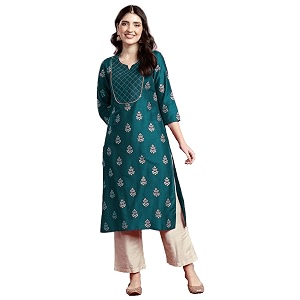Womens Embroidered Kurti Ethnic Floral Motif Print