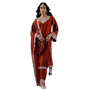 Womens Embroidered Silk Blend Kurta Trousers