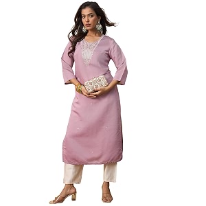 Womens Embroidered Silk Straight Kurta Kurti