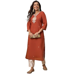 Womens Embroidered Silk Straight Kurta Kurti