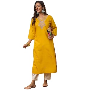 Womens Embroidered Silk Straight Kurta Kurti