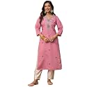 Women39s Embroidered Silk Straight Kurta Kurti 