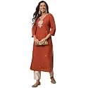 Women39s Embroidered Silk Straight Kurta Kurti 