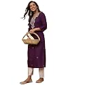 Women39s Embroidered Silk Straight Kurta Kurti 
