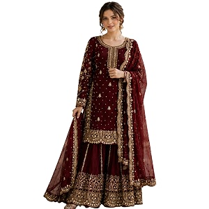 Womens Ethnic Plazzo Suit Set with Kurta