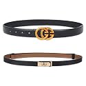 Women's Fashion Classic Metal Buckle Leather Belt with Jeans Dress