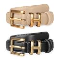 Women's Fashion Classic Metal Buckle Leather Belt with Jeans Dress