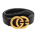 Women's Fashion Classic Metal Buckle Leather Belt with Jeans Dress