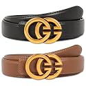 Women's Fashion Classic Metal Buckle Leather Belt with Jeans Dress