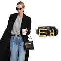 Women's Fashion Classic Metal Buckle Leather Belt with Jeans Dress
