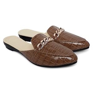 women39s fashion comfortable slip-on chain decorated loafers bellies low heels almond toe casual daily mule sandals