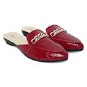 Todhwear Women's Fashion Comfortable Slip-on Chain Decorated Loafers Bellies Low Heels Almond Toe Casual Daily Mule Sandals (Red, Numeric_5)