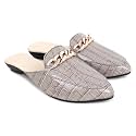 Women's Fashion Comfortable Slip-on Chain Decorated Loafers Bellies Low Heels Almond Toe Casual Daily Mule Sandals (Grey, Numeric_5)