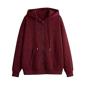 Womens Fleece Fabric Zipper Hooded Jacket Loose