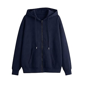 Womens Fleece Fabric Zipper Hooded Jacket Loose