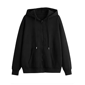 Womens Fleece Fabric Zipper Hooded Jacket Loose