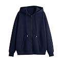 Women39s Fleece Fabric Zipper Hooded Jacket Loose