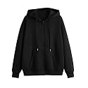Women39s Fleece Fabric Zipper Hooded Jacket Loose
