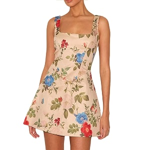 Womens Floral Jacquard Dresses Adjustable Strap Sundress