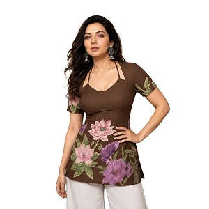 Womens Floral Laila Cut Short Kurti Cotton