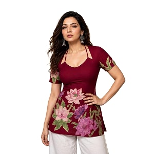 Womens Floral Laila Cut Short Kurti Cotton