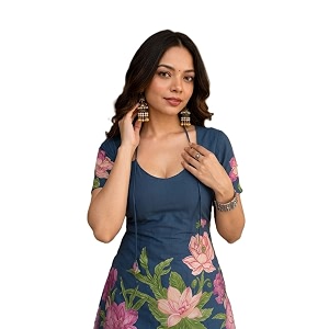 Womens Floral Laila Cut Short Kurti Cotton