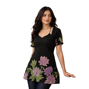 Womens Floral Laila Cut Short Kurti Cotton