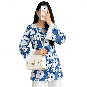 Womens Floral Print Kurti with Lace Bell