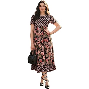 Womens Floral Print Maxi Dress Black with