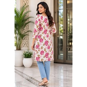 Womens Floral Print Straight Kurta 3 4