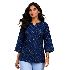 women39s floral printed cotton short kurti top  v-neck  34 bell sleeves  regular fit casual office wear