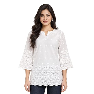 women39s floral printed cotton short kurti top  v-neck  34 bell sleeves  regular fit casual office wear