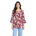 Women's Floral Printed Cotton Short Kurti Top | V-Neck | 3/4 Bell Sleeves | Regular Fit Casual, Office Wear