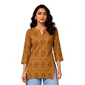 Women's Floral Printed Cotton Short Kurti Top | V-Neck | 3/4 Bell Sleeves | Regular Fit Casual, Office Wear