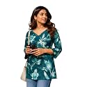 Women's Floral Printed Cotton Short Kurti Top | V-Neck | 3/4 Bell Sleeves | Regular Fit Casual, Office Wear