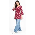 Women's Floral Printed Cotton Short Kurti Top | V-Neck | 3/4 Bell Sleeves | Regular Fit Casual, Office Wear