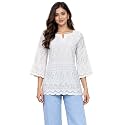 Women's Floral Printed Cotton Short Kurti Top | V-Neck | 3/4 Bell Sleeves | Regular Fit Casual, Office Wear